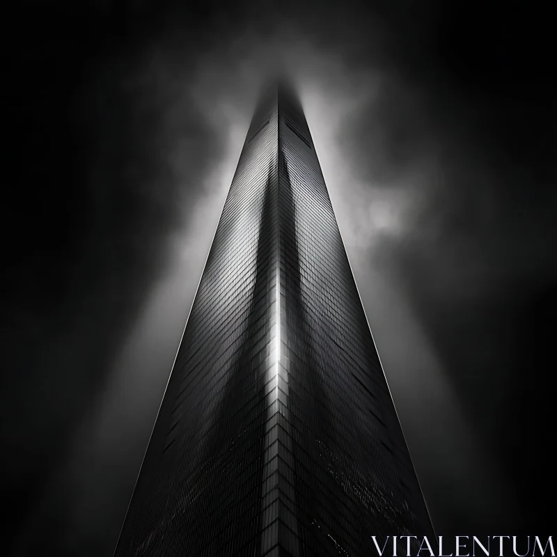 Mysterious Skyscraper Amidst Ominous Clouds