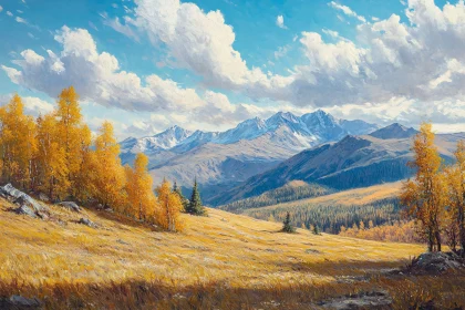 Autumnal Mountain Vista with Golden Fields