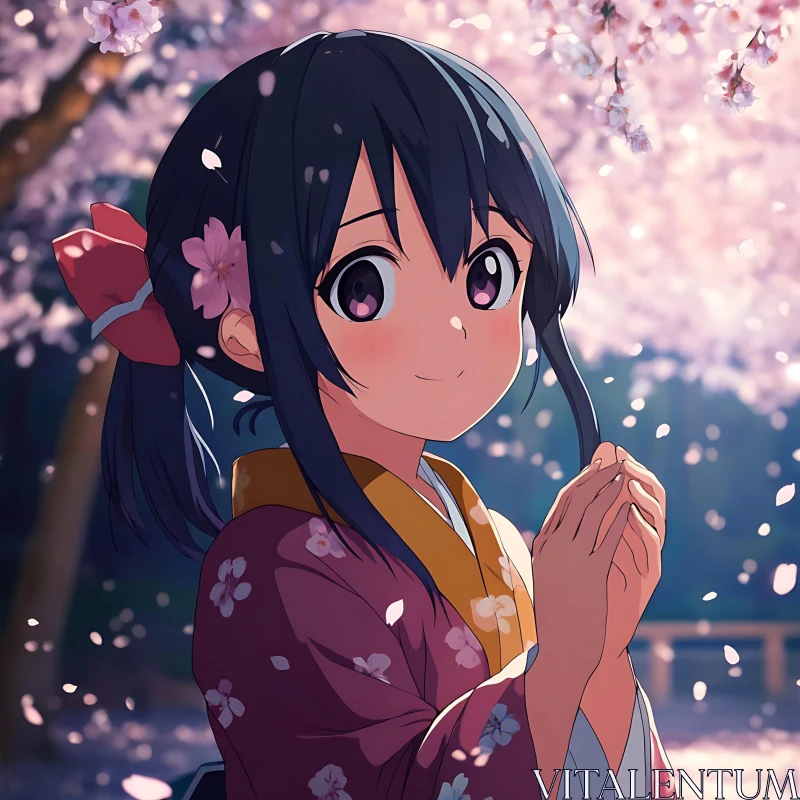 A Serene Anime Scene with Cherry Blossoms