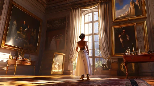 Woman in White Dress at Window
