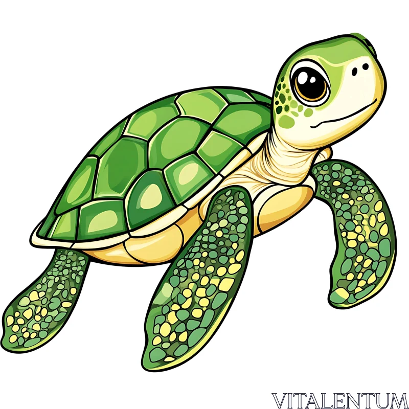 Cartoon Sea Turtle with Green Shell