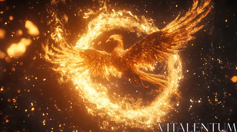Fiery Phoenix Illustration in Flight