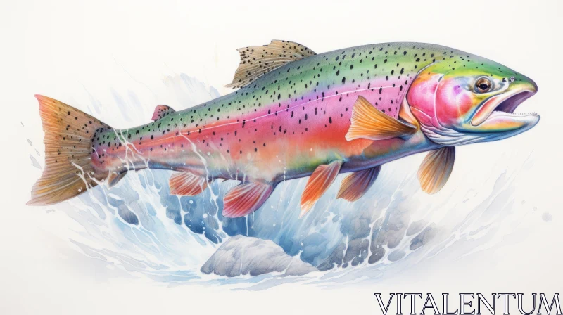 Colorful Rainbow Trout in Action - Artistic Illustration AI Image
