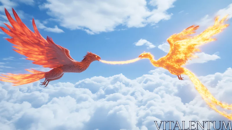 Fiery Phoenix Meeting Above Clouds