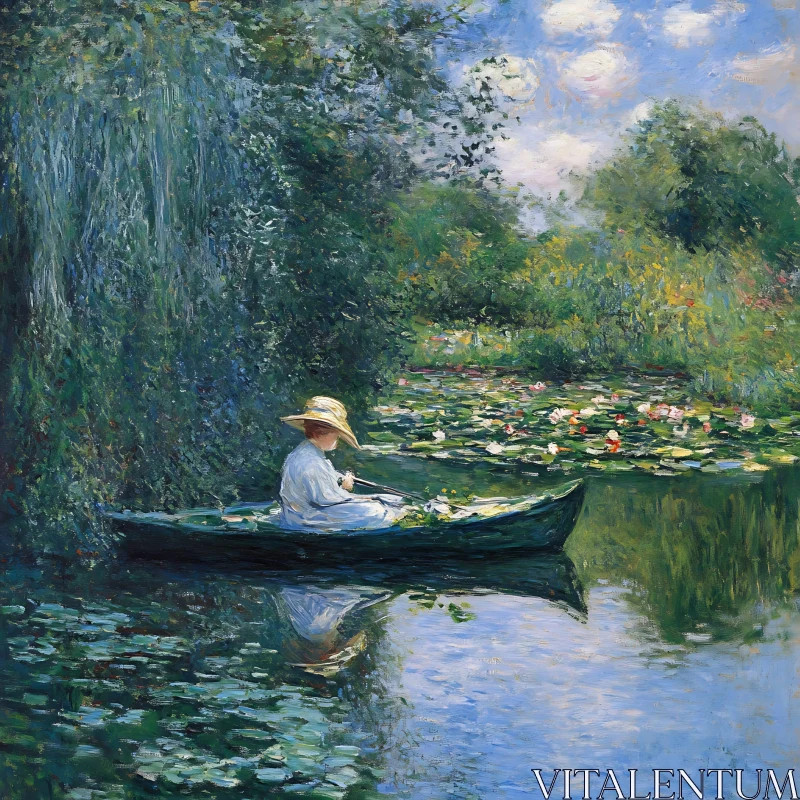 Pond Serenity with Boating Figure