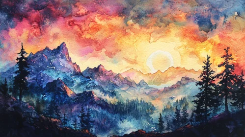 Painted Mountain Range at Sunset