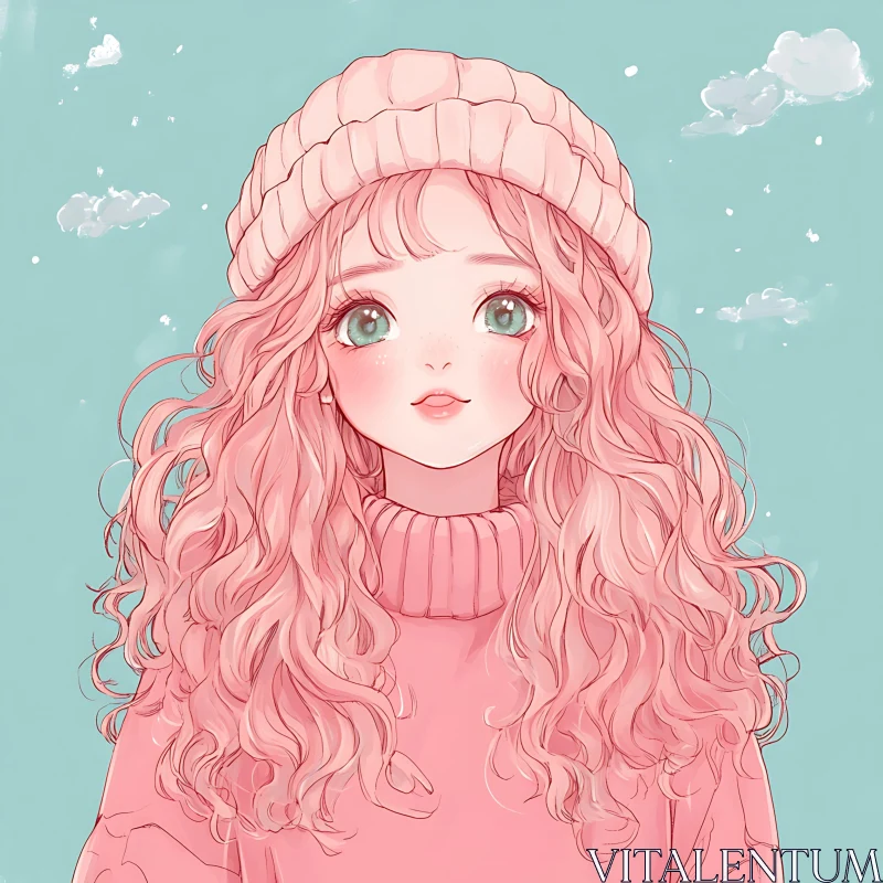 Cute Anime Girl with Pink Hair and Cozy Sweater