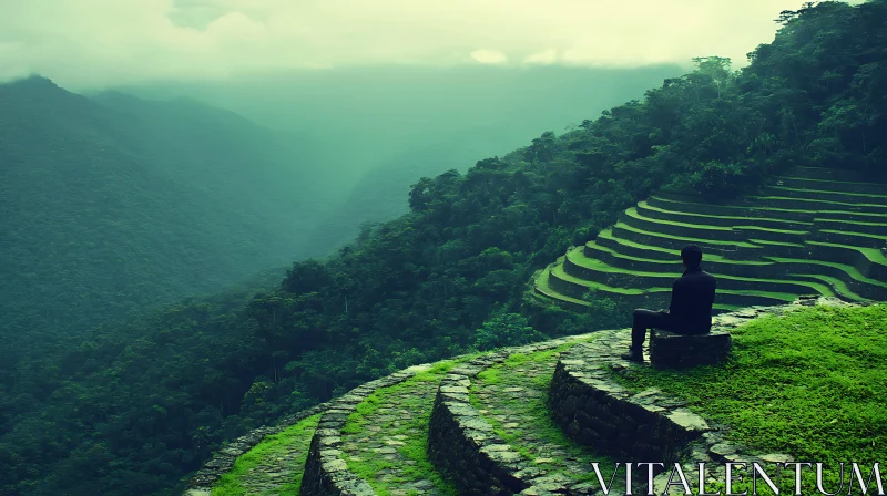 Contemplative Moment on Mountain Terraces