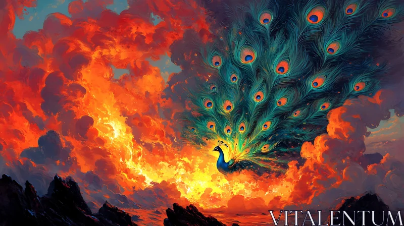 AI ART Fiery Peacock Display Art