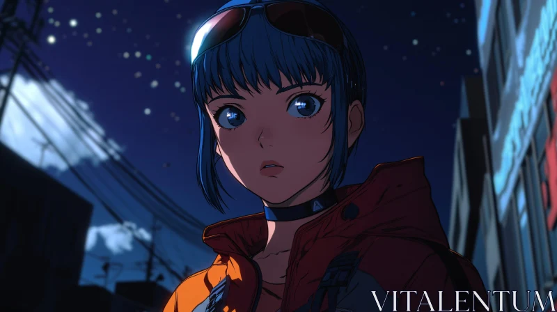 Blue-Haired Anime Character Under the Night Sky