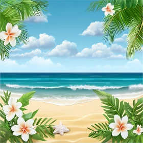 Paradise Beach with White Flowers