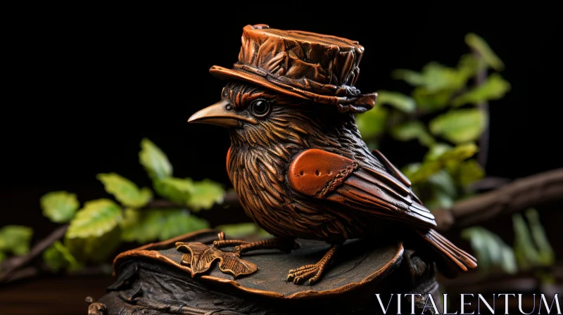 Intricate Bird Statue with Hat | Steampunk Wildlife Sculpture AI Image