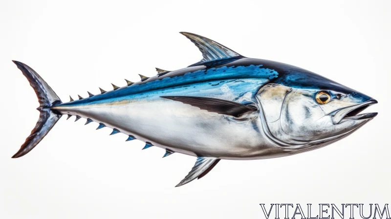 Surrealistic Bluefin Tuna: Metallic Installation on White Background AI Image