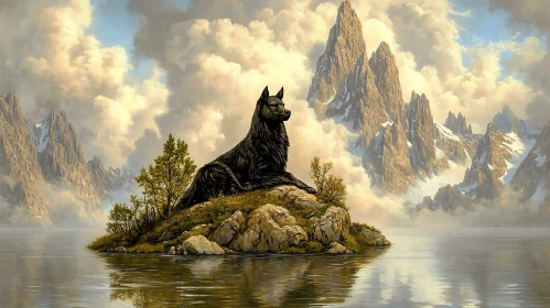 Black Wolf Landscape Painting