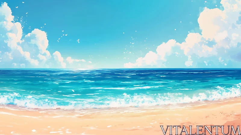 AI ART Calm Beach Scene with Soft Waves