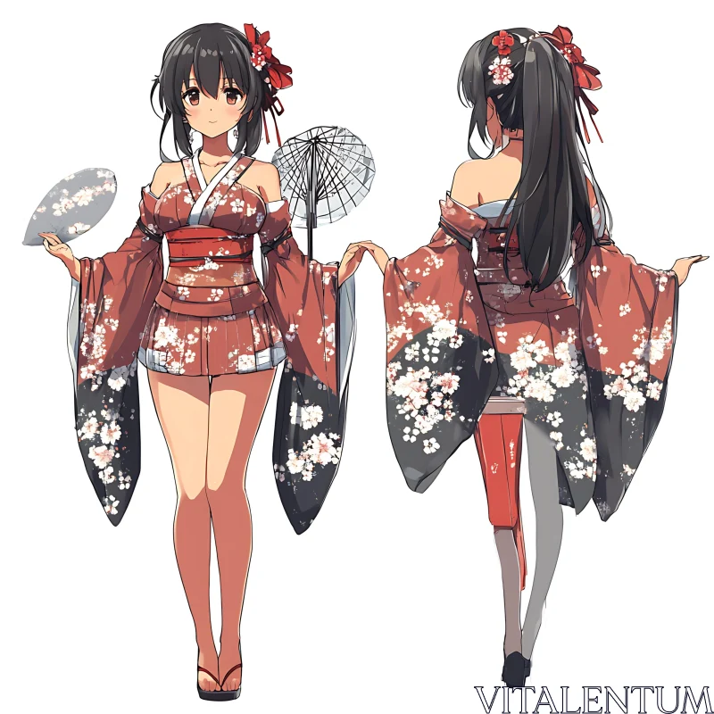 Anime Girl in Traditional Japanese Kimono AI Image