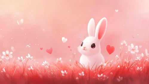 Whimsical Rabbit in Pink Field