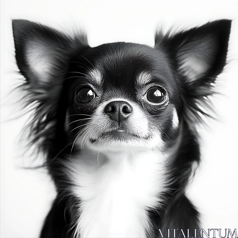 Chihuahua Dog Close-Up in Black and White AI Image