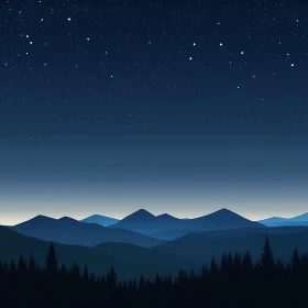 Blue Mountains and Starry Night Scene