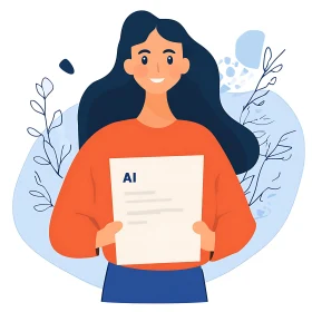 Cartoon Woman with AI Paperwork