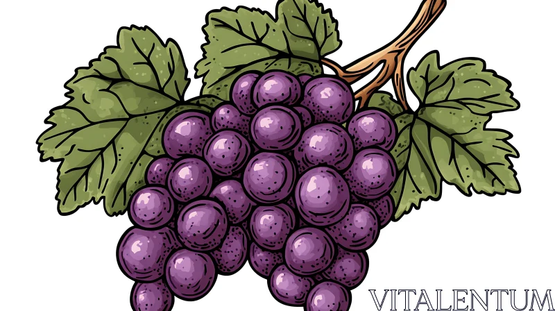 Illustration of Ripe Grapes and Leaves AI Image