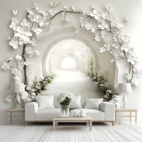 Serene Floral White Living Room Interior