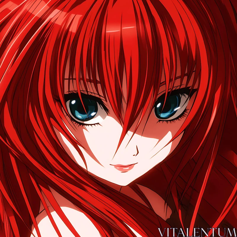 Manga Character with Red Hair and Blue Eyes AI Image