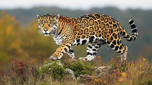 Spotted Jaguar Walking in Nature