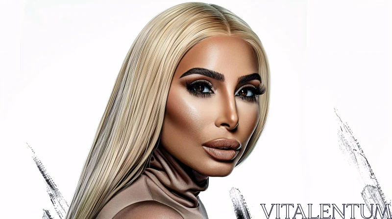 AI ART Kim Kardashian Blonde Hair Fashion Portrait