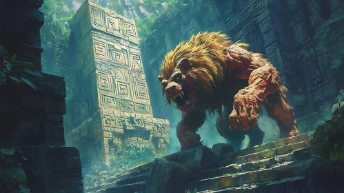 Monster Lion Guarding Temple Ruins