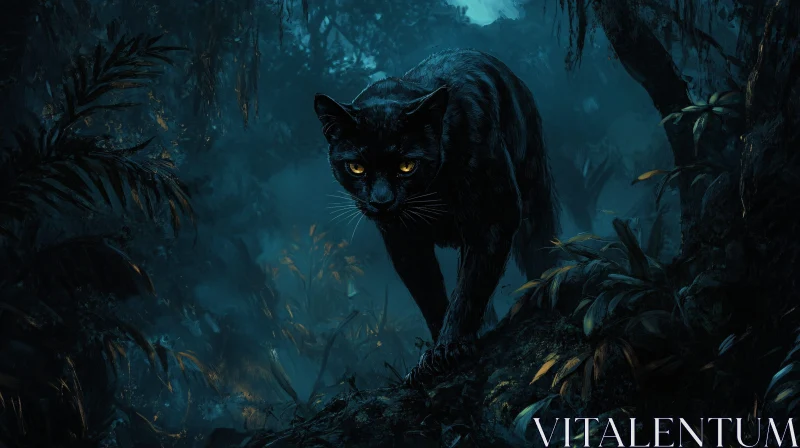 Panther in the Dark Forest AI Image