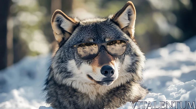 AI ART Wolf with sunglasses in the snow