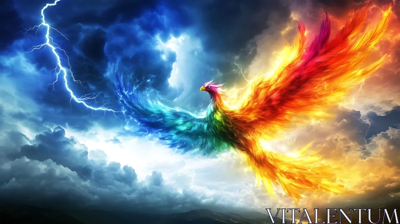 AI ART Dual-Colored Phoenix in Flight