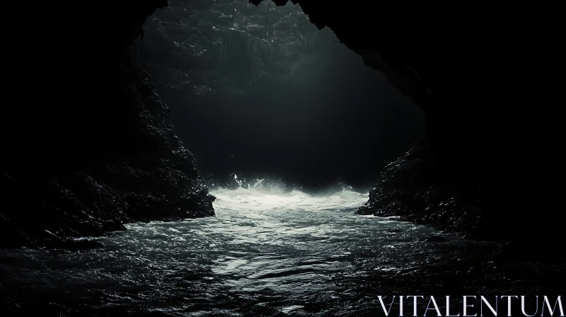 Dark Cave by the Sea AI Image