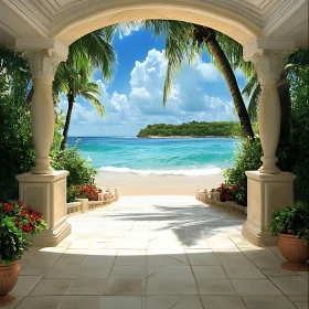 Seaside Paradise Through Stone Arch