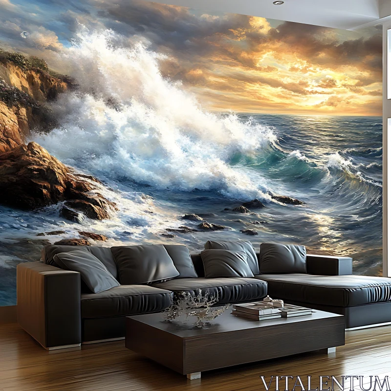 Crashing Wave Seascape Painting AI Image