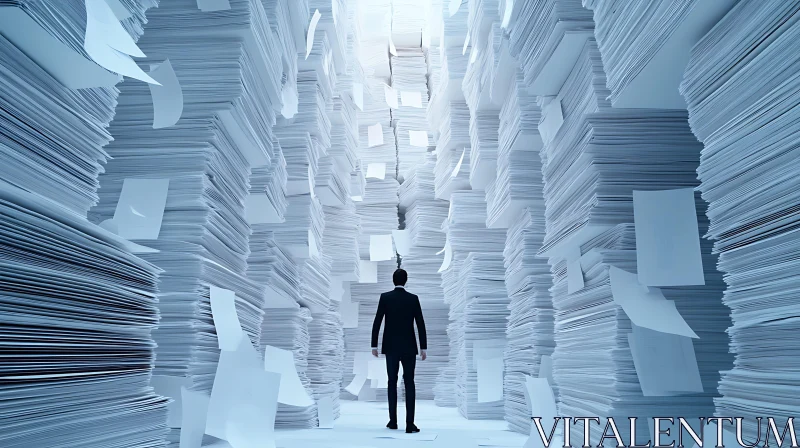 Man vs. Paper Mountain: A Bureaucratic Maze AI Image