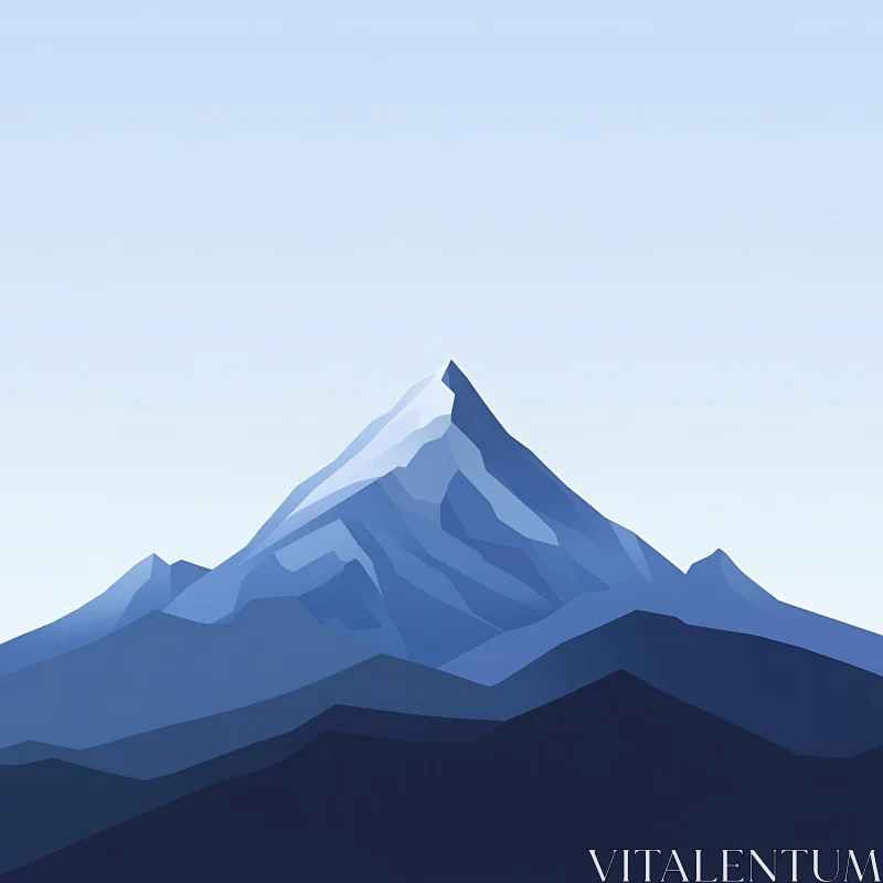 Blue Mountain Landscape Simple Design AI Image