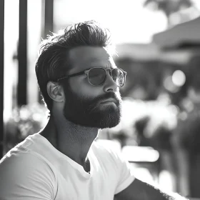 Monochrome Portrait of Man with Beard