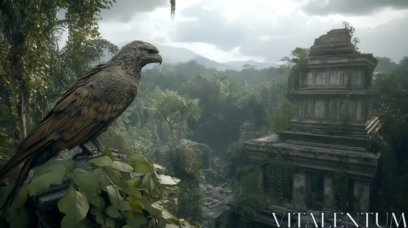 AI ART Jungle Eagle Perched on Ruins