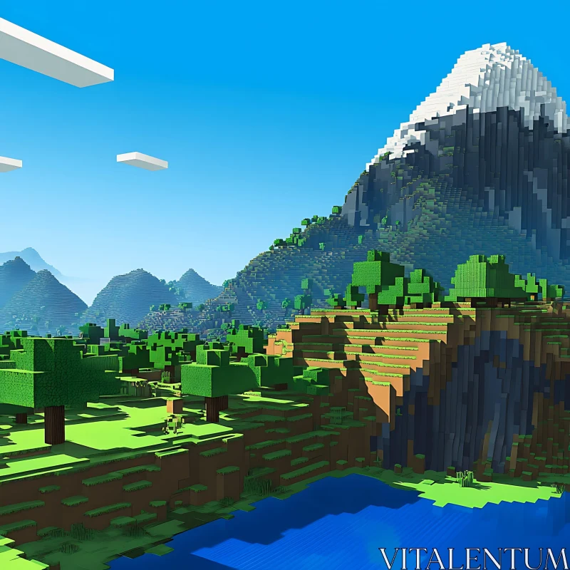 Minecraft-Inspired Mountainous Scenery AI Image