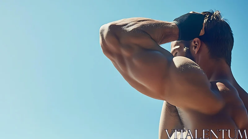 Muscular Man Skyward Gaze AI Image