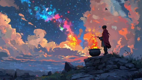 Magical Night Sky and Cauldron