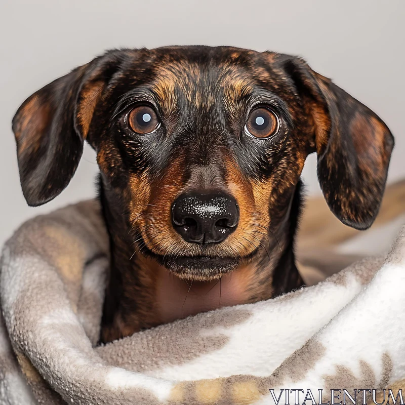 Dachshund Snuggled in a Blanket AI Image