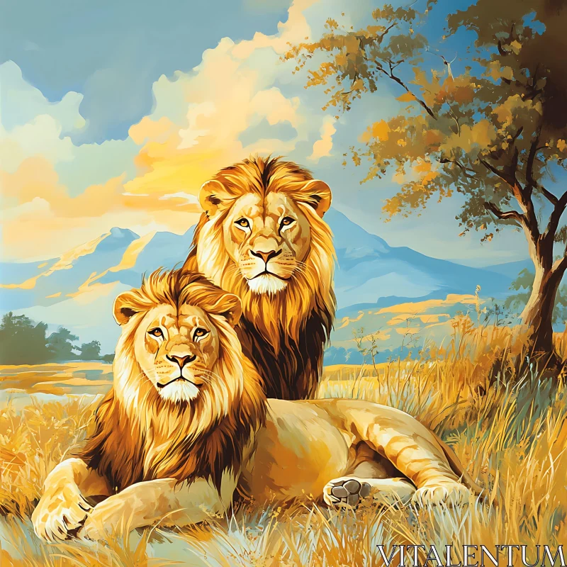 Lions in the African Savannah AI Image