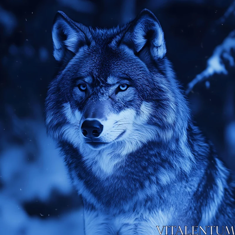 Wolf in Blue Tones AI Image