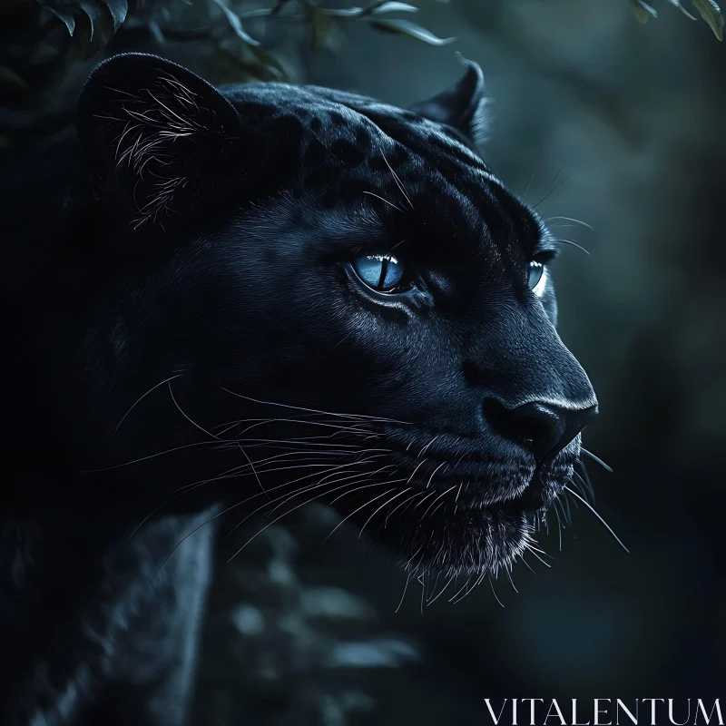 AI ART Panther Portrait: Striking Blue Eyes in the Shadows