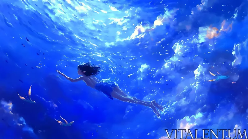 Dreamy Blue Underwater Scene AI Image