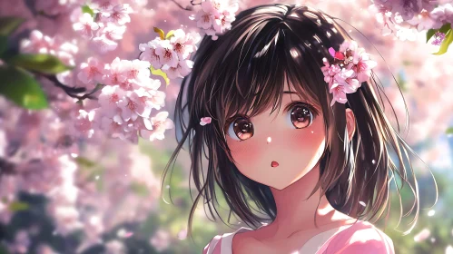 Springtime Anime Girl Surrounded by Blossoms