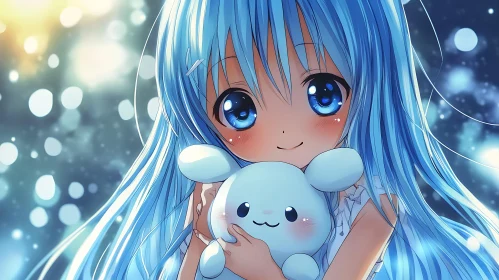 Cute Anime Girl Holding Stuffed Toy